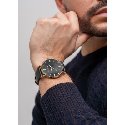 Zegarek Męski Paul Lorens PL10401A-1A2 na pasku skórzanym w kolorze Złoty/Czarny o szerokości 20/18mm