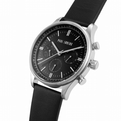 Zegarek Męski Paul Lorens PL10602A2-1A1 na pasku skórzanym w kolorze Srebrny/Czarny o szerokości 22/20mm