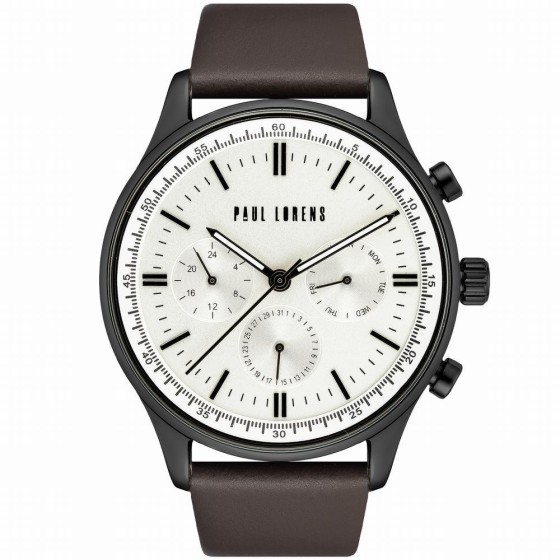 Zegarek Męski Paul Lorens PL10602A2-3B1-2 na pasku skórzanym w kolorze Czarny/Brązowy o szerokości 22/20mm