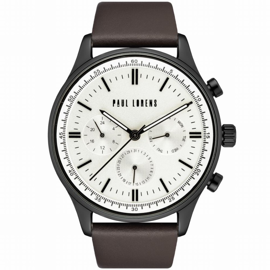Zegarek Męski Paul Lorens PL10602A2-3B1-2 na pasku skórzanym w kolorze Czarny/Brązowy o szerokości 22/20mm