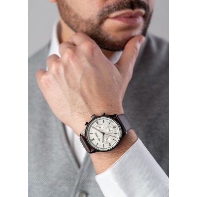 Zegarek Męski Paul Lorens PL10602A2-3B1-2 na pasku skórzanym w kolorze Czarny/Brązowy o szerokości 22/20mm