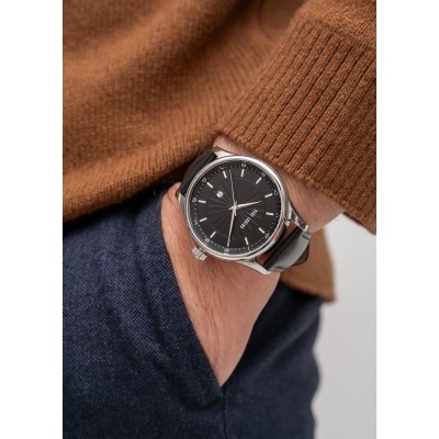 Zegarek Męski Paul Lorens PL11652A5-1A1 na pasku skórzanym w kolorze Srebrny/Czarny o szerokości 22/20mm