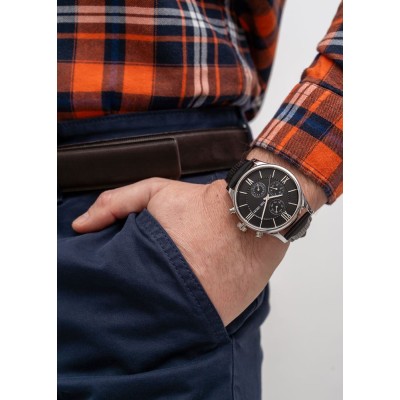 Zegarek Męski Paul Lorens PL11652A6-1A1 na pasku skórzanym w kolorze Srebrny/Czarny o szerokości 22/20mm