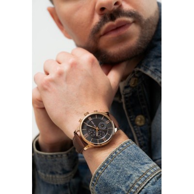 Zegarek Męski Paul Lorens PL11652A6-1B1 na pasku skórzanym w kolorze Miedziany/Brązowy o szerokości 22/20mm
