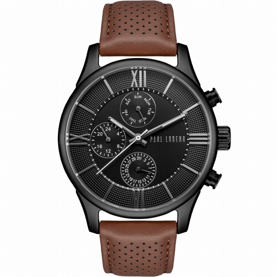 Zegarek Męski Paul Lorens PL11652A6-1B2 na pasku skórzanym w kolorze Czarny/Brązowy o szerokości 22/20mm
