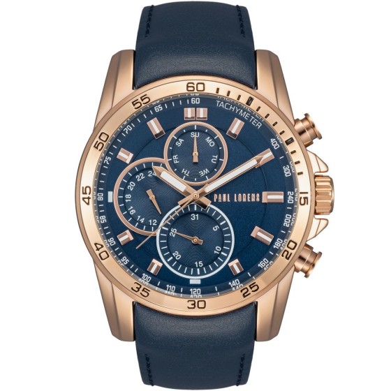 Zegarek Męski Paul Lorens PL9753A8-6F3 na pasku skórzanym w kolorze Miedziany/Granatowy o szerokości 24/22mm