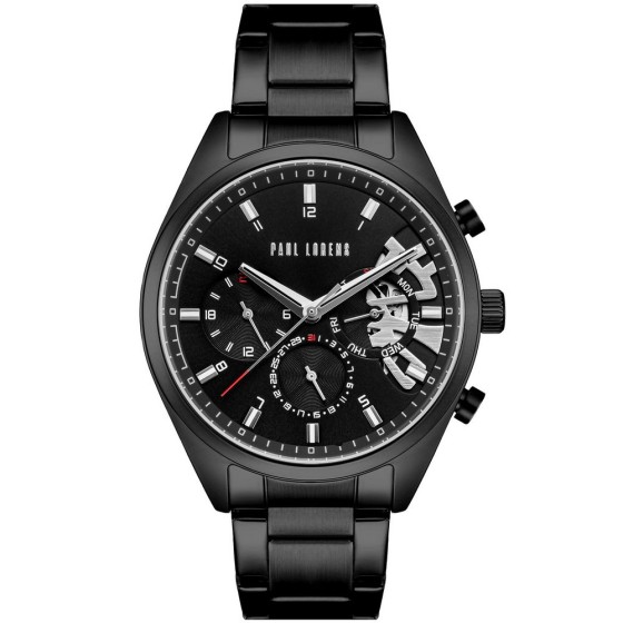Zegarek Męski Paul Lorens PL20003B-1A5 na bransolecie stalowej w kolorze Czarny/Czarny o szerokości 22/20mm