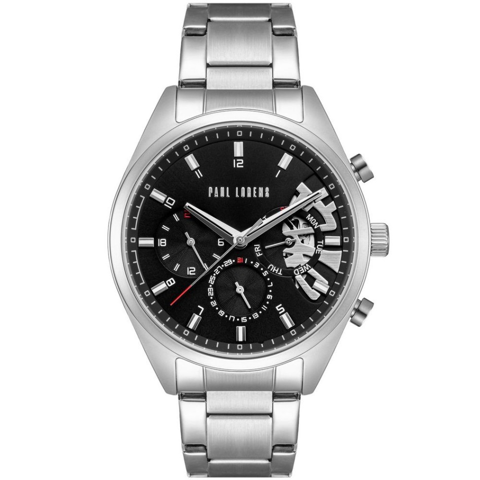 Zegarek Męski Paul Lorens PL20003B-1C1 na bransolecie stalowej w kolorze Srebrny/Srebrny o szerokości 22/20mm