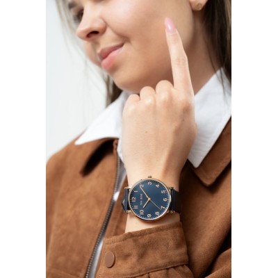 Zegarek Damski Paul Lorens PL20005A-6F3 na pasku skórzanym w kolorze Różowe Złoto/Granatowy o szerokości 20/18mm