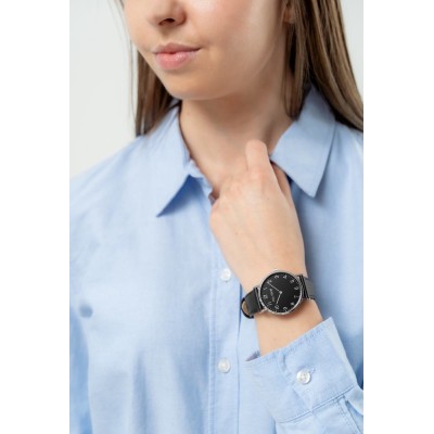 Zegarek Damski Paul Lorens PL20006A-1A1 na pasku skórzanym w kolorze Srebrny/Czarny o szerokości 18/16mm