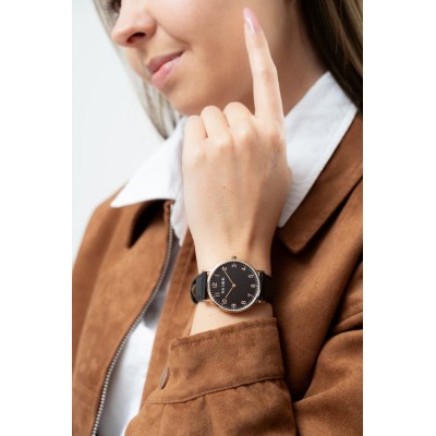 Zegarek Damski Paul Lorens PL20006A-6A3 na pasku skórzanym w kolorze Różowe Złoto/Czarny o szerokości 18/16mm