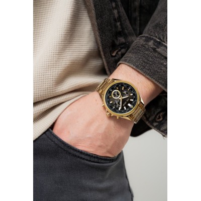 Zegarek Męski Paul Lorens PL20009B-1D1 na bransolecie stalowej w kolorze Złoty/Złoty o szerokości 22/20mm