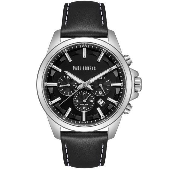 Zegarek Męski Paul Lorens PL20010A-1A1 na pasku skórzanym w kolorze Srebrny/Czarny o szerokości 22/20mm