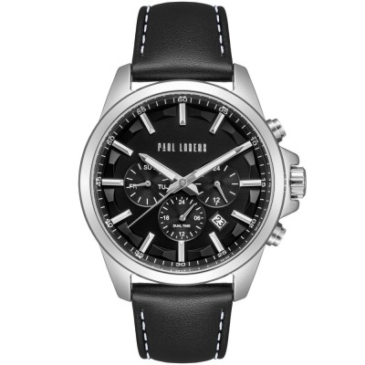 Zegarek Męski Paul Lorens PL20010A-1A1 na pasku skórzanym w kolorze Srebrny/Czarny o szerokości 22/20mm