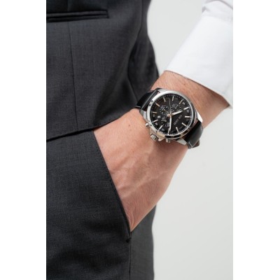 Zegarek Męski Paul Lorens PL20010A-1A1 na pasku skórzanym w kolorze Srebrny/Czarny o szerokości 22/20mm