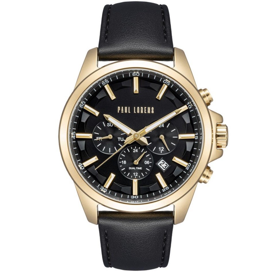 Zegarek Męski Paul Lorens PL20010A-1A2 na pasku skórzanym w kolorze Złoty/Czarny o szerokości 22/20mm