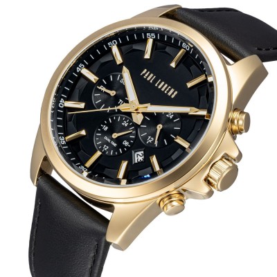 Zegarek Męski Paul Lorens PL20010A-1A2 na pasku skórzanym w kolorze Złoty/Czarny o szerokości 22/20mm