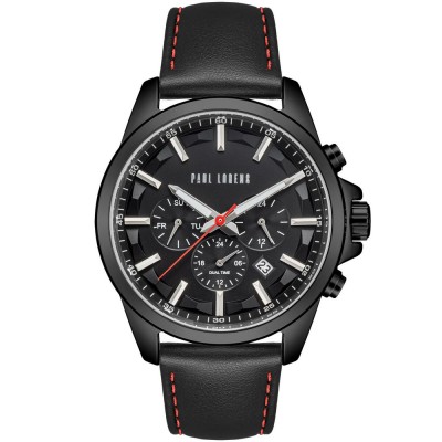 Zegarek Męski Paul Lorens PL20010A-1A3 na pasku skórzanym w kolorze Czarny/Czarny o szerokości 22/20mm