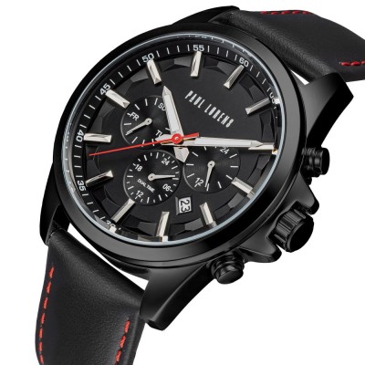 Zegarek Męski Paul Lorens PL20010A-1A3 na pasku skórzanym w kolorze Czarny/Czarny o szerokości 22/20mm