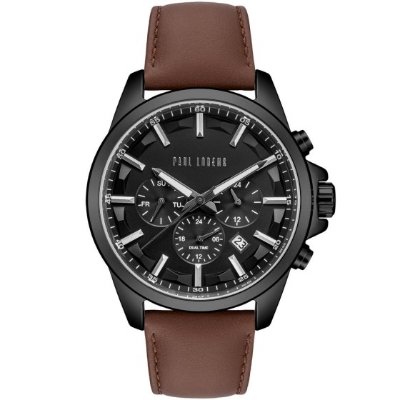 Zegarek Męski Paul Lorens PL20010A-1B2 na pasku skórzanym w kolorze Czarny/Brązowy o szerokości 22/20mm