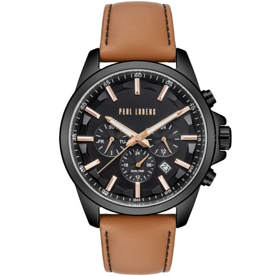 Zegarek Męski Paul Lorens PL20010A-1B3 na pasku skórzanym w kolorze Czarny/Brązowy o szerokości 22/20mm