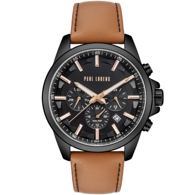 Zegarek Męski Paul Lorens PL20010A-1B3 na pasku skórzanym w kolorze Czarny/Brązowy o szerokości 22/20mm