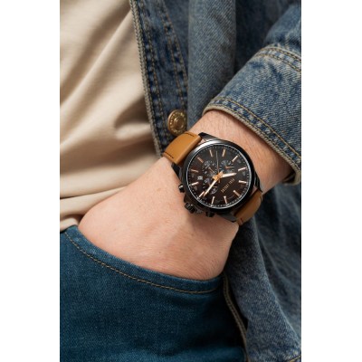 Zegarek Męski Paul Lorens PL20010A-1B3 na pasku skórzanym w kolorze Czarny/Brązowy o szerokości 22/20mm