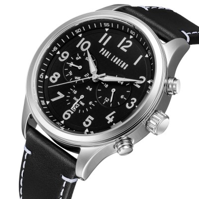 Zegarek Męski Paul Lorens PL20011A-1A1 na pasku skórzanym w kolorze Srebrny/Czarny o szerokości 22/20mm