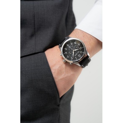 Zegarek Męski Paul Lorens PL20011A-1A1 na pasku skórzanym w kolorze Srebrny/Czarny o szerokości 22/20mm