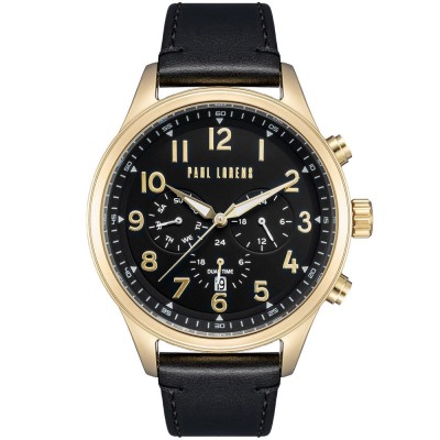 Zegarek Męski Paul Lorens PL20011A-1A2 na pasku skórzanym w kolorze Złoty/Czarny o szerokości 22/20mm