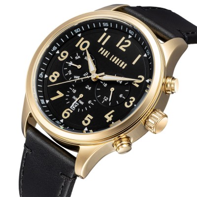 Zegarek Męski Paul Lorens PL20011A-1A2 na pasku skórzanym w kolorze Złoty/Czarny o szerokości 22/20mm