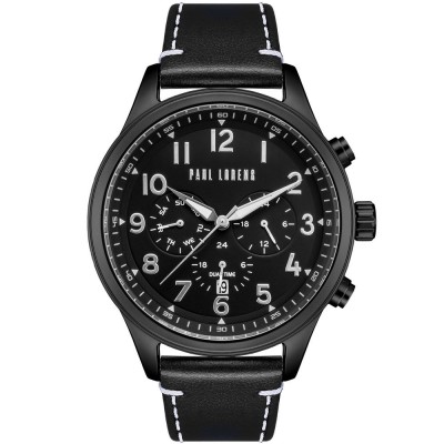 Zegarek Męski Paul Lorens PL20011A-1A5 na pasku skórzanym w kolorze Czarny/Czarny o szerokości 22/20mm