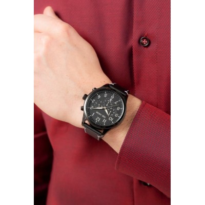 Zegarek Męski Paul Lorens PL20011A-1A5 na pasku skórzanym w kolorze Czarny/Czarny o szerokości 22/20mm