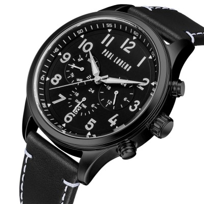 Zegarek Męski Paul Lorens PL20011A-1A5 na pasku skórzanym w kolorze Czarny/Czarny o szerokości 22/20mm