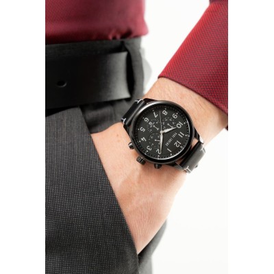 Zegarek Męski Paul Lorens PL20011A-1A5 na pasku skórzanym w kolorze Czarny/Czarny o szerokości 22/20mm