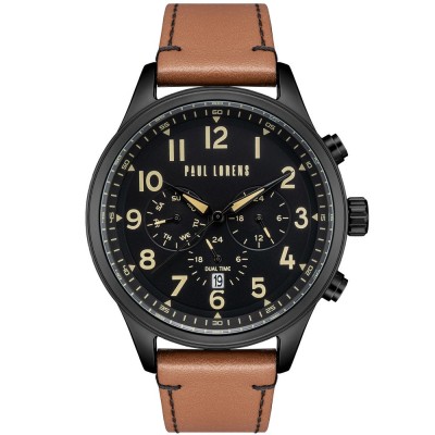 Zegarek Męski Paul Lorens PL20011A-1B3 na pasku skórzanym w kolorze Czarny/Brązowy o szerokości 22/20mm