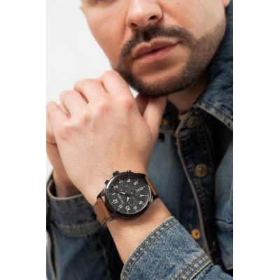 Zegarek Męski Paul Lorens PL20011A-1B3 na pasku skórzanym w kolorze Czarny/Brązowy o szerokości 22/20mm