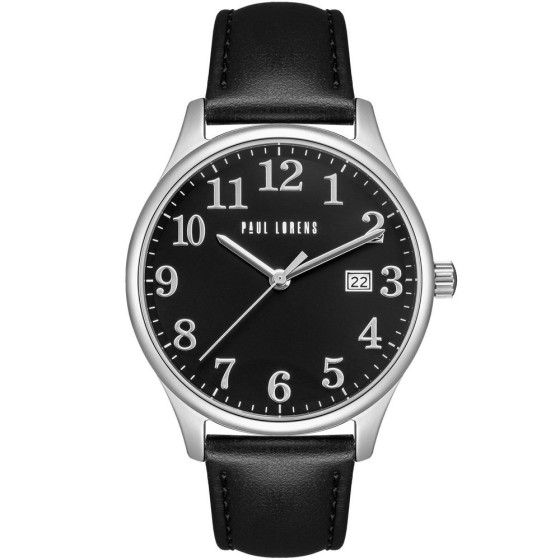 Zegarek Męski Paul Lorens PL20016A-1A1 na pasku skórzanym w kolorze Srebrny/Czarny o szerokości 20/18mm