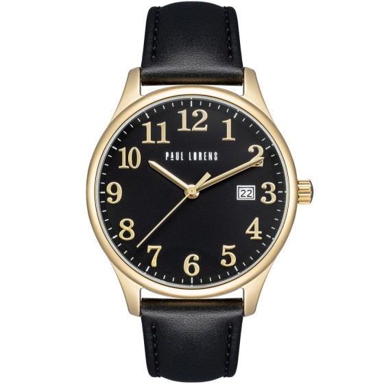Zegarek Męski Paul Lorens PL20016A-1A2 na pasku skórzanym w kolorze Złoty/Czarny o szerokości 20/18mm