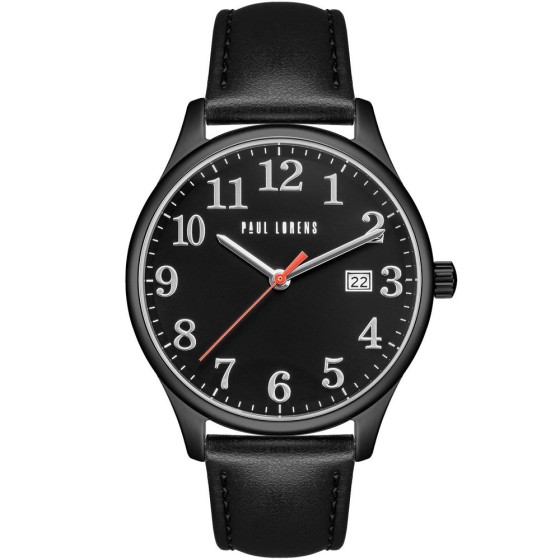 Zegarek Męski Paul Lorens PL20016A-1A3 na pasku skórzanym w kolorze Czarny/Czarny o szerokości 20/18mm
