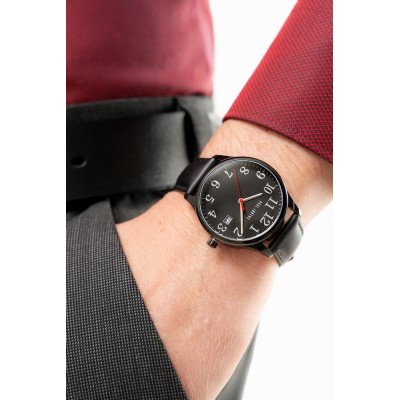 Zegarek Męski Paul Lorens PL20016A-1A3 na pasku skórzanym w kolorze Czarny/Czarny o szerokości 20/18mm