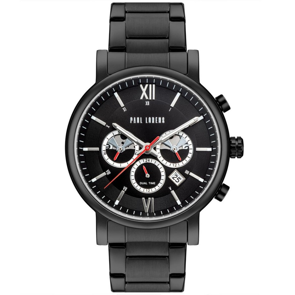 Zegarek Męski Paul Lorens PL20017B-1A5 na bransolecie stalowej w kolorze Czarny/Czarny o szerokości 22/20mm
