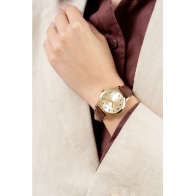 Zegarek Damski Paul Lorens PL20019A-4B2 na pasku skórzanym w kolorze Złoty/Brązowy o szerokości 16/14mm