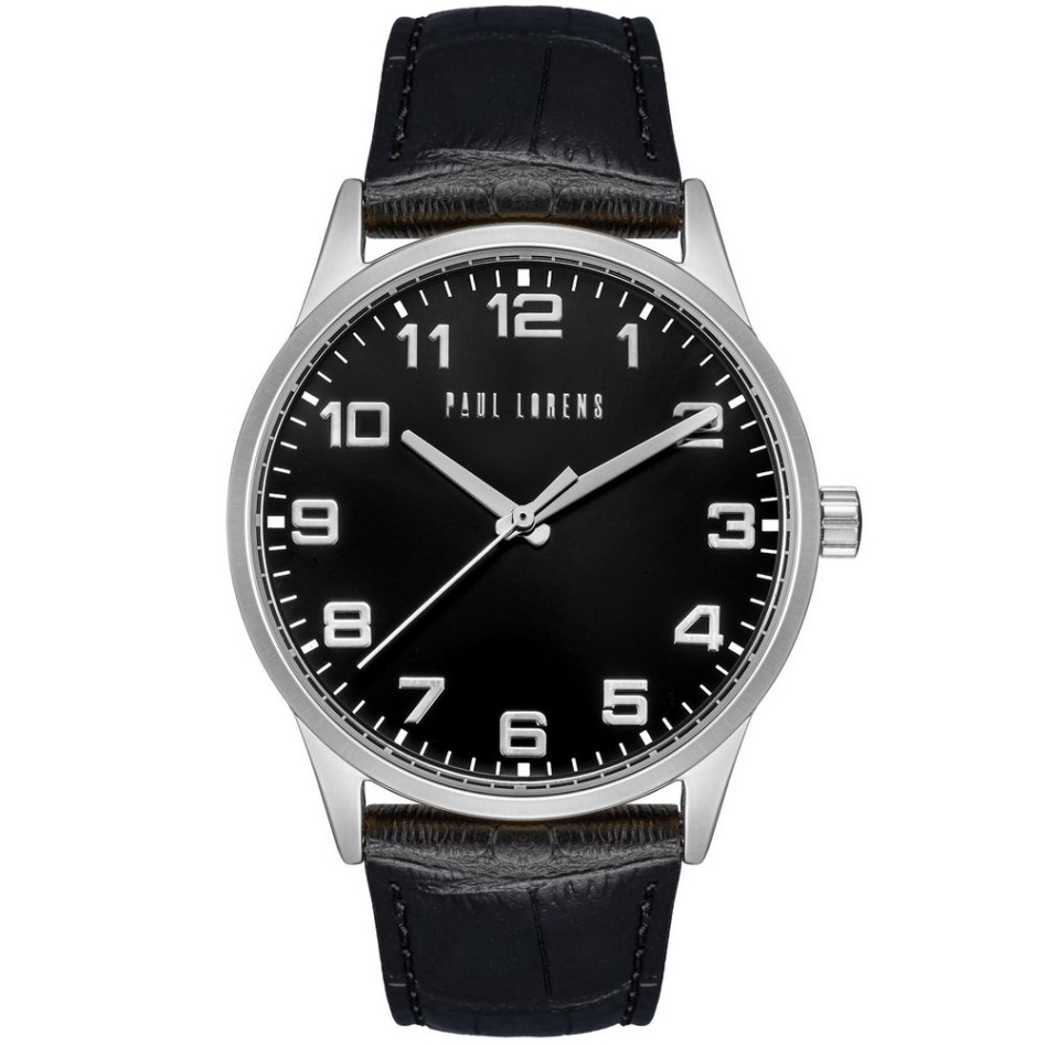 Zegarek Męski Paul Lorens PL20022A-1A1 na pasku skórzanym w kolorze Srebrny/Czarny o szerokości 22/20mm