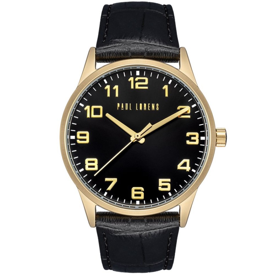 Zegarek Męski Paul Lorens PL20022A-1A2 na pasku skórzanym w kolorze Złoty/Czarny o szerokości 22/20mm