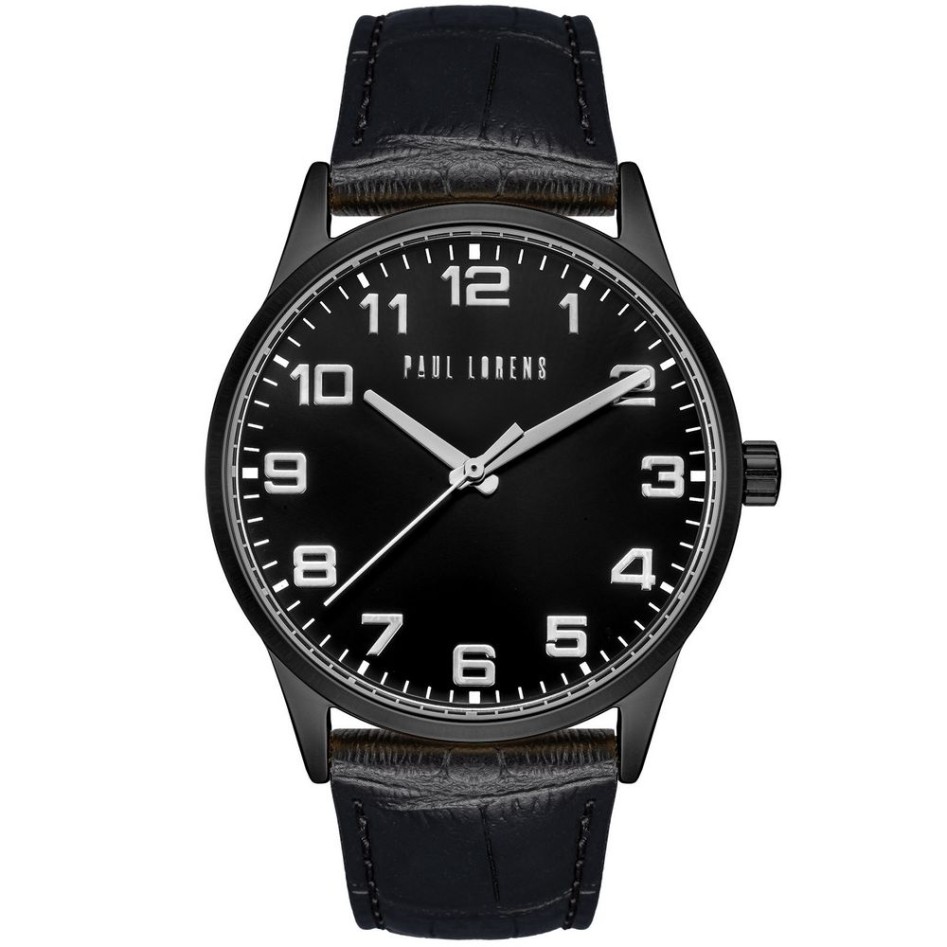 Zegarek Męski Paul Lorens PL20022A-1A5 na pasku skórzanym w kolorze Czarny/Czarny o szerokości 22/20mm