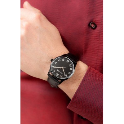 Zegarek Męski Paul Lorens PL20022A-1A5 na pasku skórzanym w kolorze Czarny/Czarny o szerokości 22/20mm