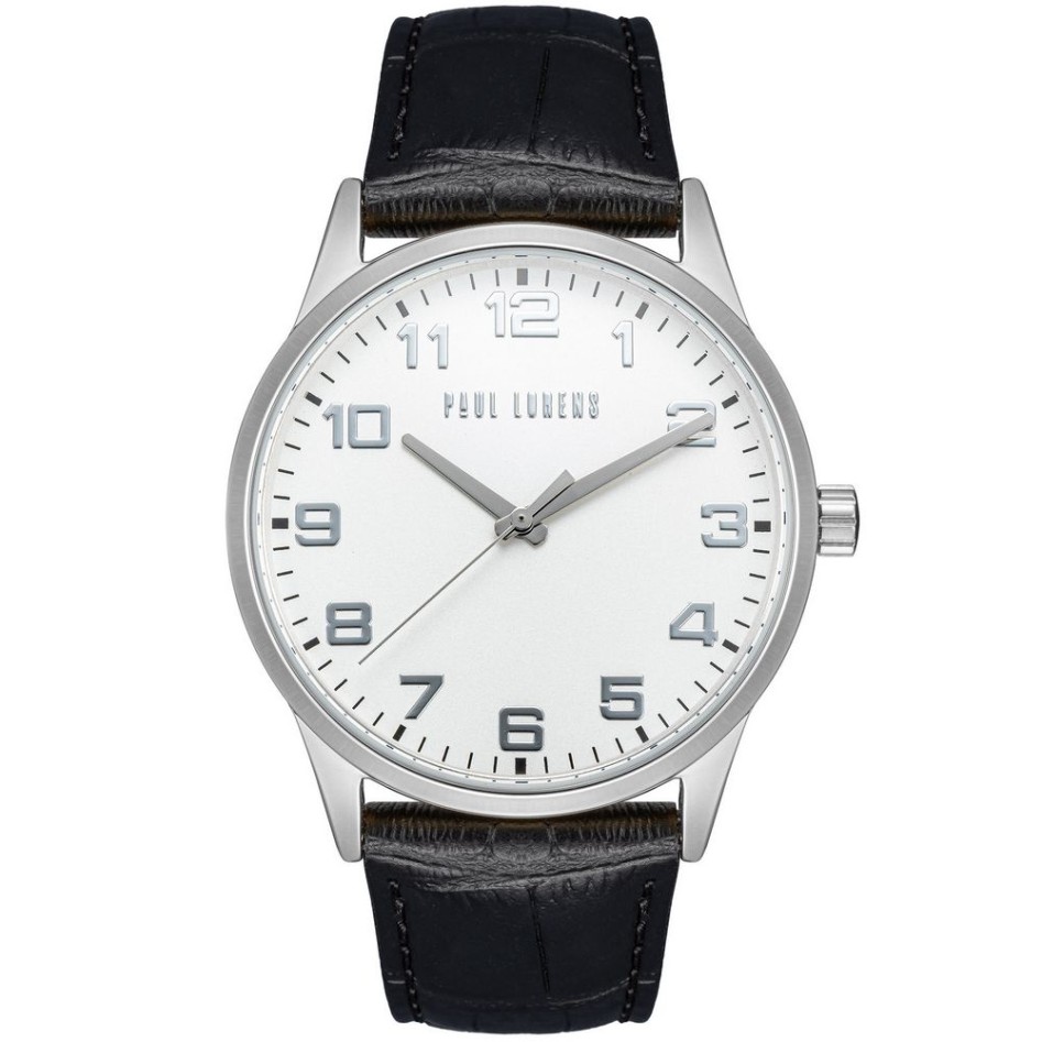 Zegarek Męski Paul Lorens PL20022A-3A1 na pasku skórzanym w kolorze Srebrny/Czarny o szerokości 22/20mm