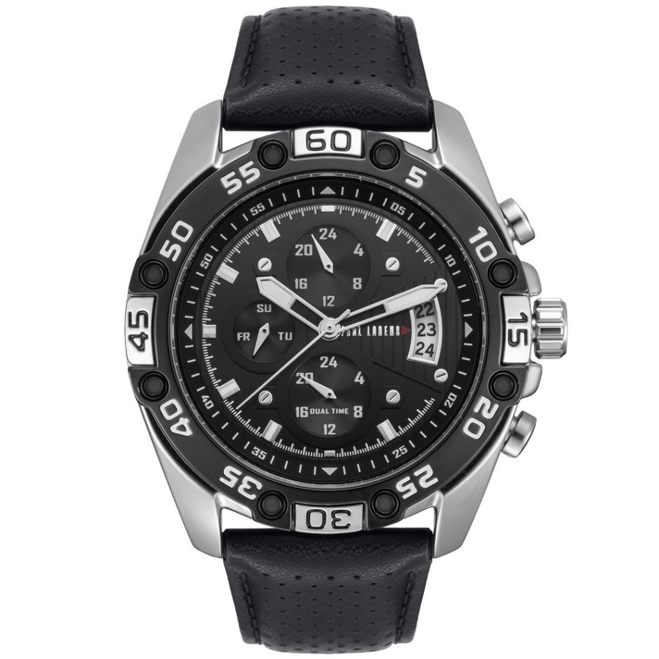 Zegarek Męski Paul Lorens PL8754A5-1A1 na pasku skórzanym w kolorze Srebrny/Czarny/Czarny o szerokości 24/20mm