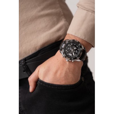 Zegarek Męski Paul Lorens PL8754A5-1A1 na pasku skórzanym w kolorze Srebrny/Czarny/Czarny o szerokości 24/20mm